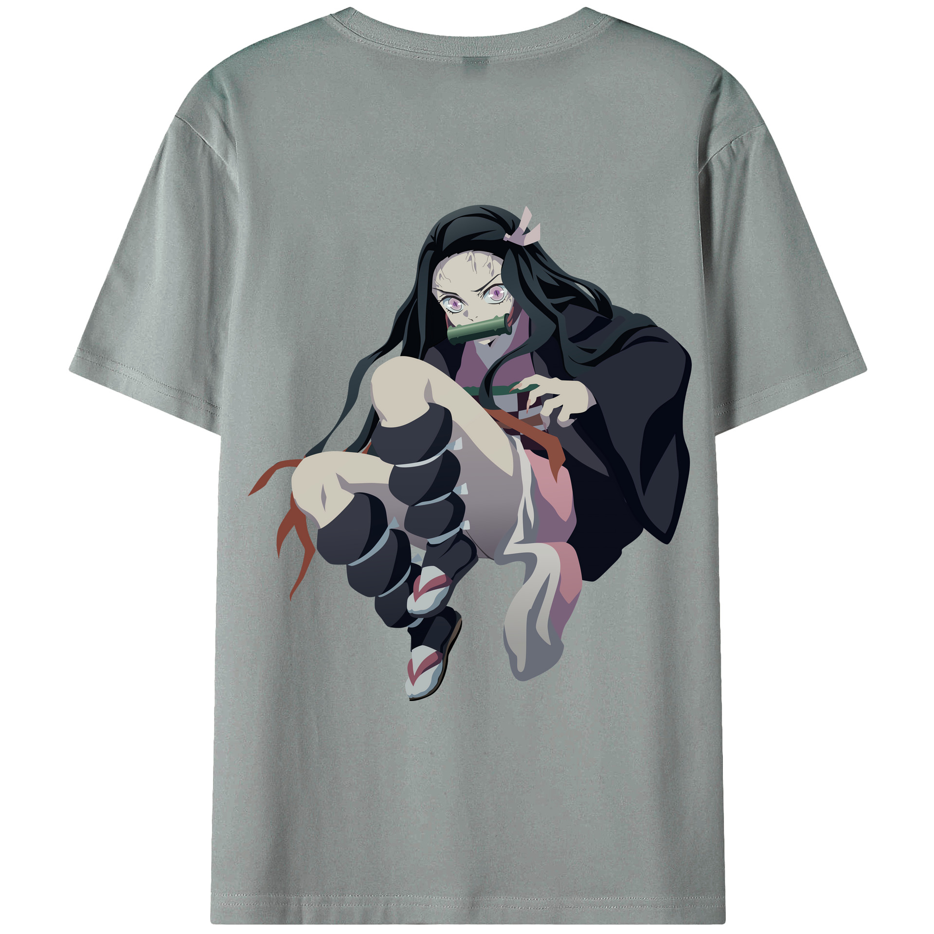 （画像用） 鬼滅の刃（きめつのやいば）竈門 禰󠄀豆子／かまど ねずこ Kamado Nezuko 綿100％ メンズ半袖Tシャツ（バックプリント） 通気性